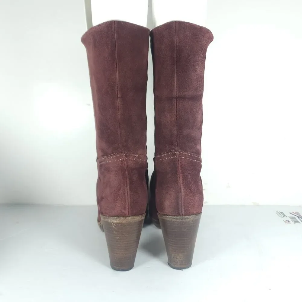 Fiorentini Baker Women's 39 US8,5 Burgandy Suede PullOn Fold Over Slouch Boots